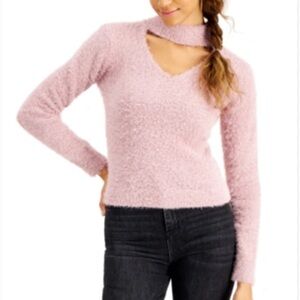 EYELASH CHOKER SWEATER IN MAUVE